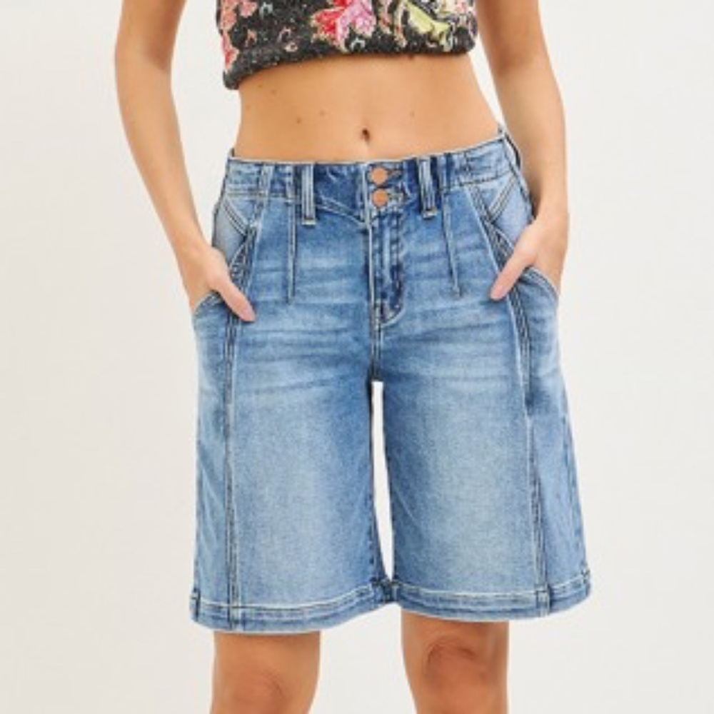 Risen Medium Wash Cotton Denim Jorts Shorts